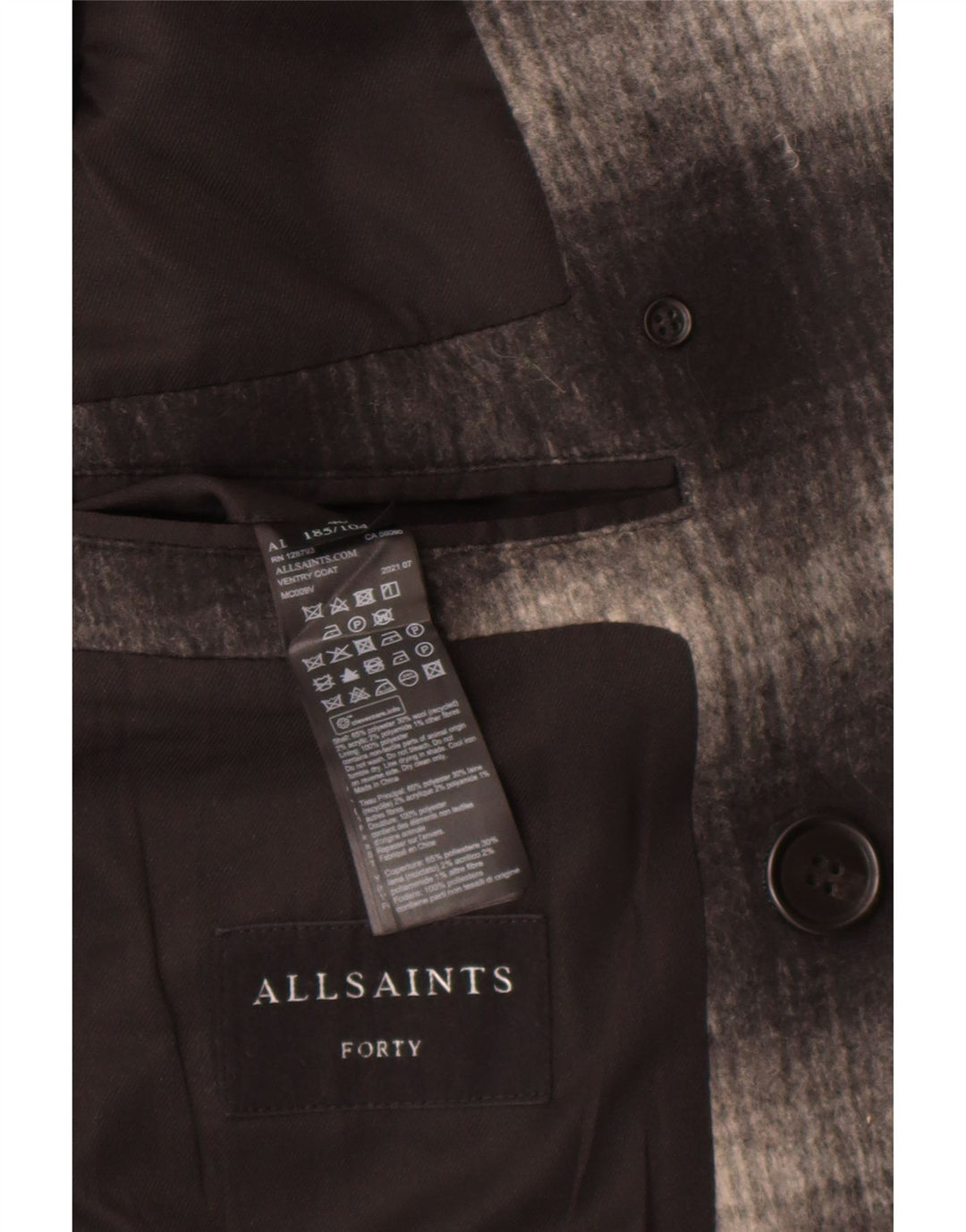 All Saints Abrigo geométrico para hombre Reino Unido 40 Grande Gris Cuadros Clásico