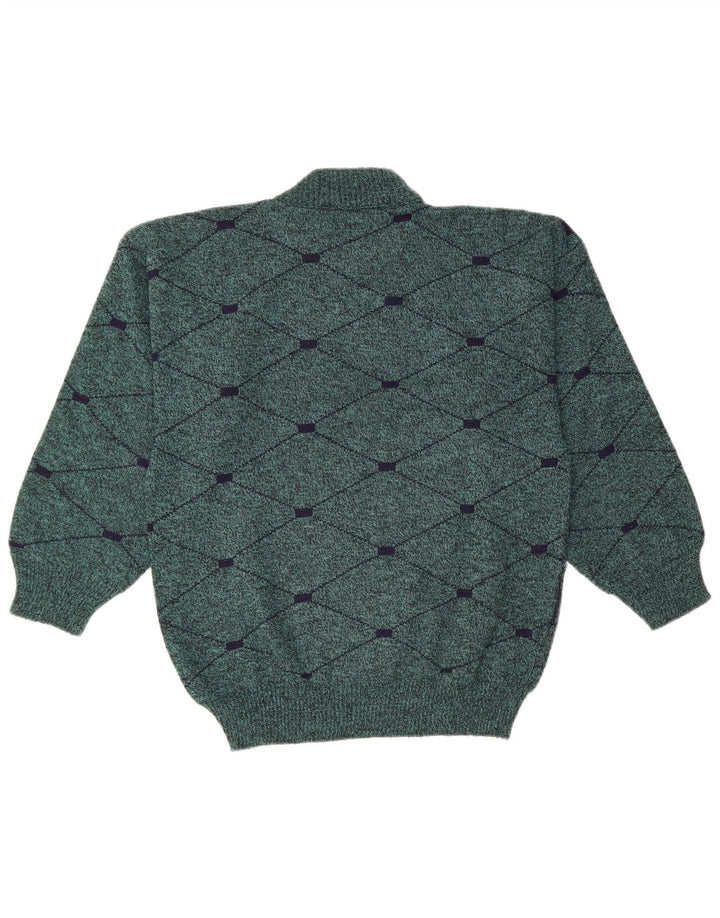 Vintage hombres cuello tortuga jersey suéter medio verde Argyle/lana de diamante