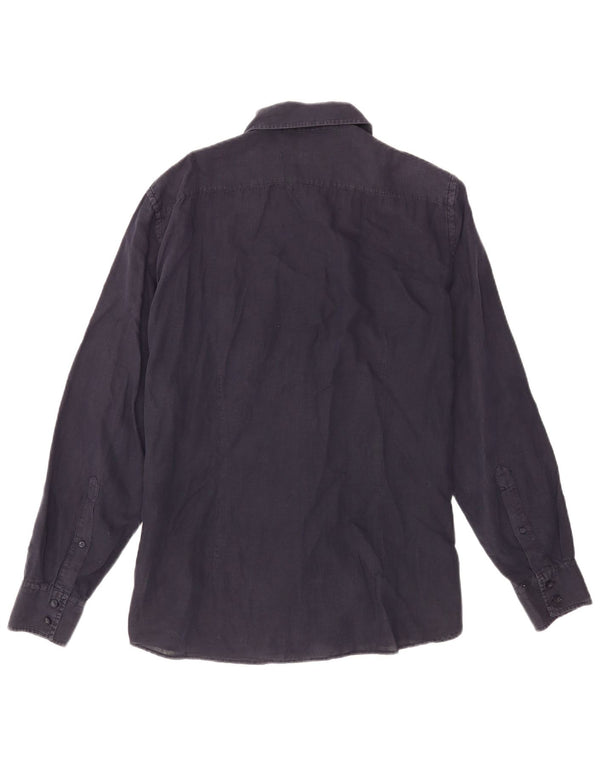 Camisa Militar Trussardi Hombre Large Lino Azul Marino