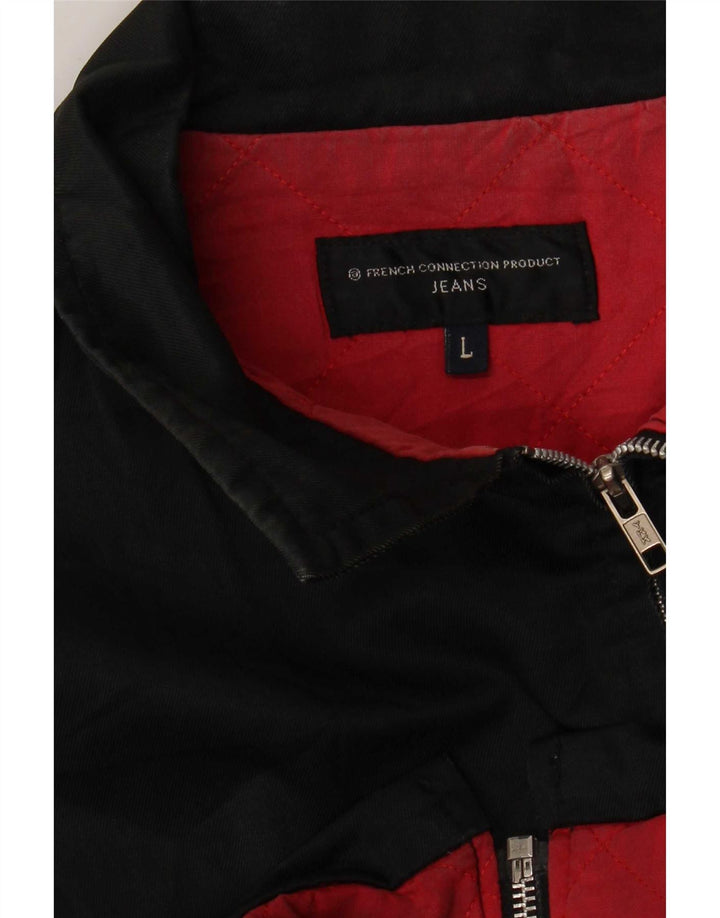 French Connection Chaqueta Bomber para Hombre UK 40 Grande Algodón Negro