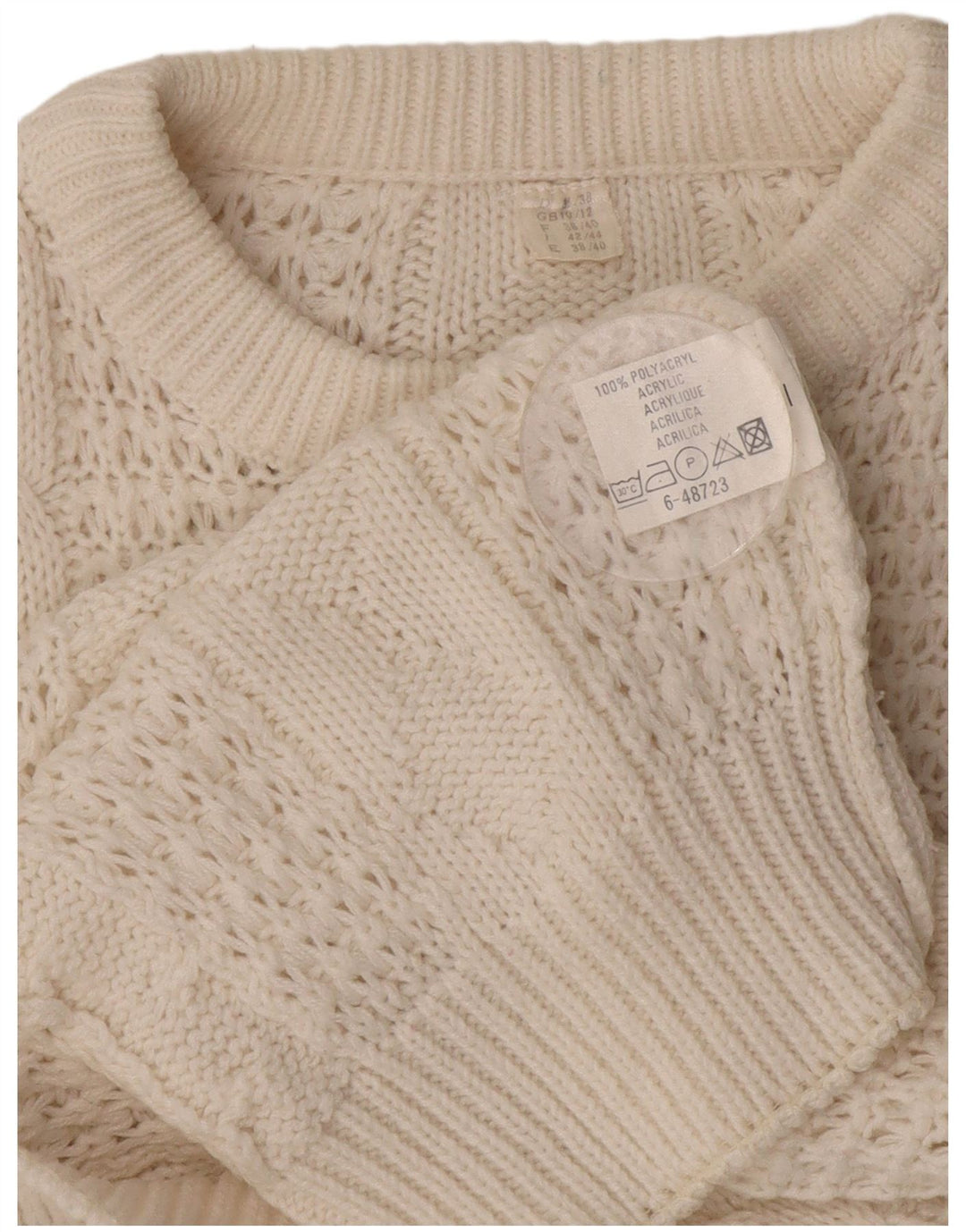 VINTAGE Mujer Oversize Crew Neck Jumper Suéter Reino Unido 10/12 Medio Blanco