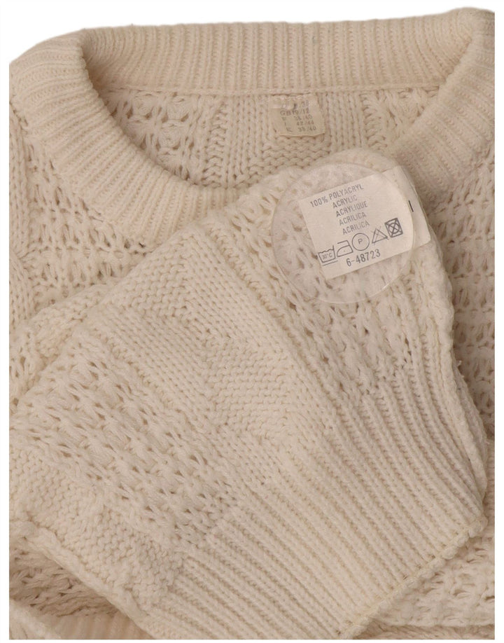 VINTAGE Mujer Oversize Crew Neck Jumper Suéter Reino Unido 10/12 Medio Blanco