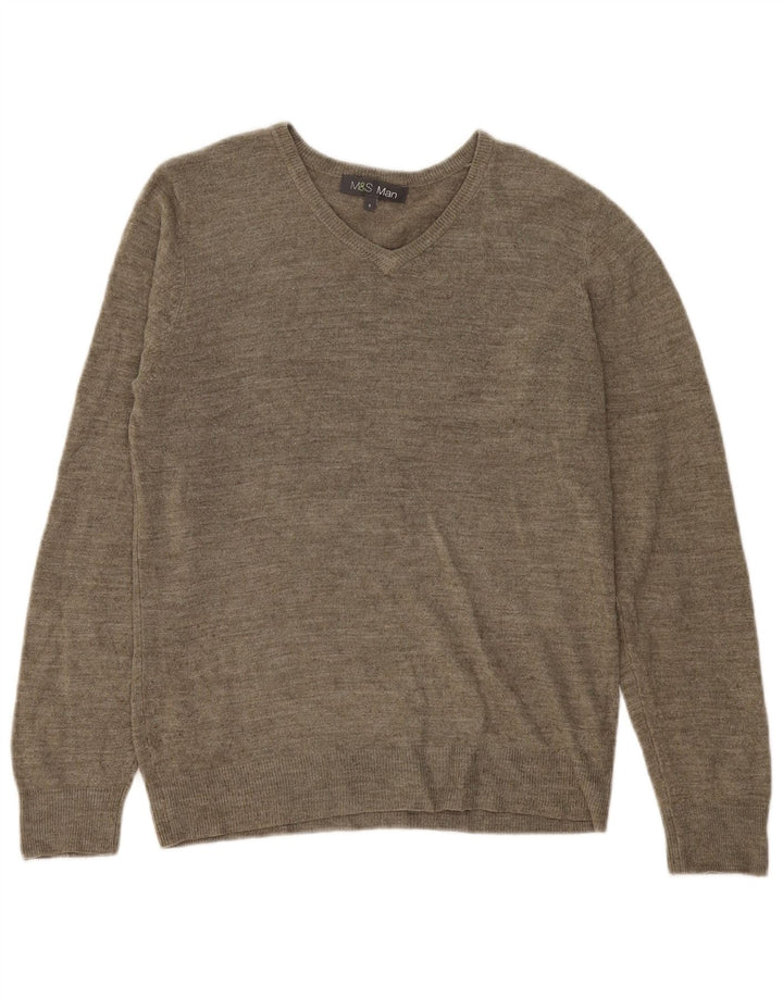 Marks & Spencer Suéter con Cuello en V para Hombre Acrílico Moteado Caqui Pequeño