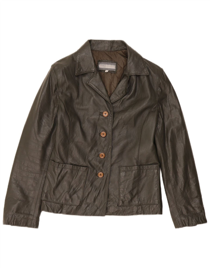 Vintage mujer chaqueta de cuero Reino Unido 10 pequeño cuero caqui