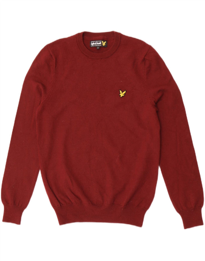 Lyle & Scott Jersey de cuello redondo para hombre, talla pequeña, lana merina granate