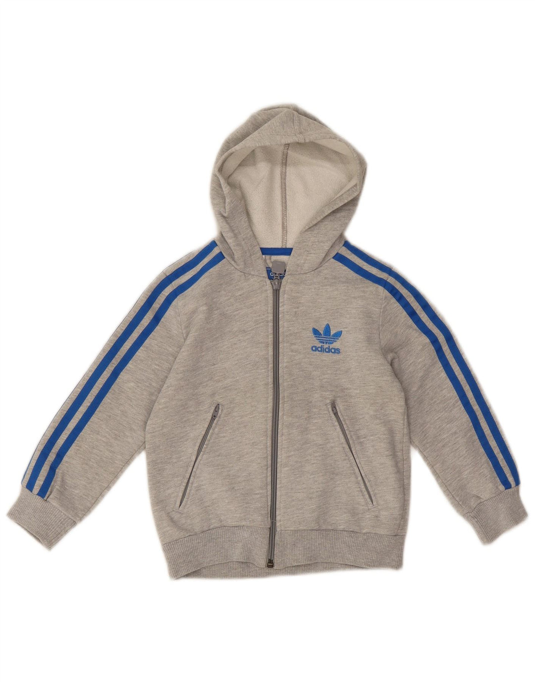 Adidas - Sudadera con capucha y cremallera para niños, 4-5 años, algodón gris