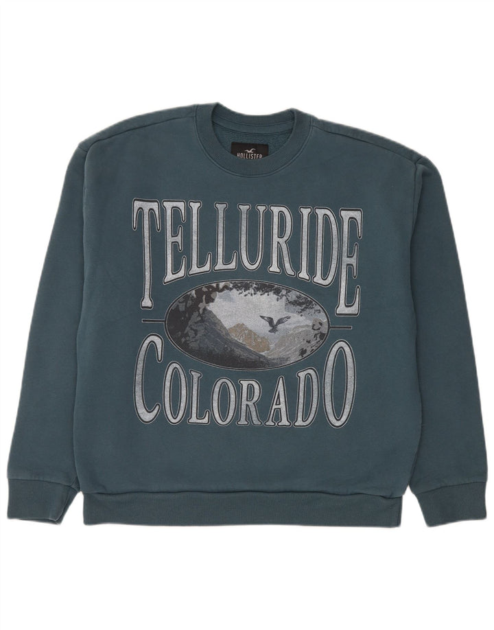 Hollister Hombre Sudadera Gráfica Jumper Grande Algodón Azul