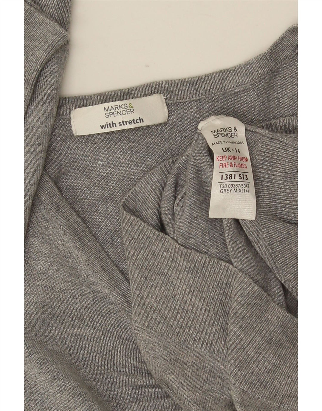 Marks & Spencer Suéter tipo jersey con cuello en V y manga 3/4 para mujer UK 44 Gris medio