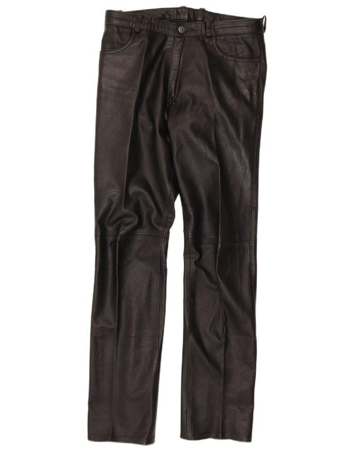 Barone Mujer Pantalones Rectos De Cuero W30 L33 Negro