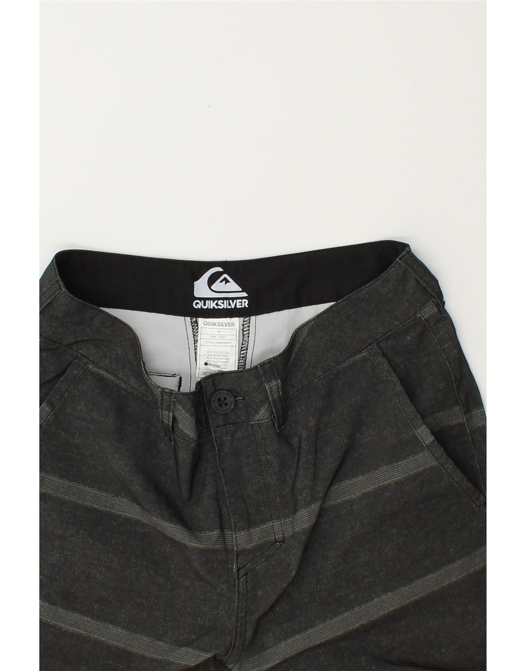 QUIKSILVER Boys Chino Shorts 15-16 Years W28 Grey Striped Polyester Vintage Quiksilver and Second-Hand Quiksilver from Messina Hembry 