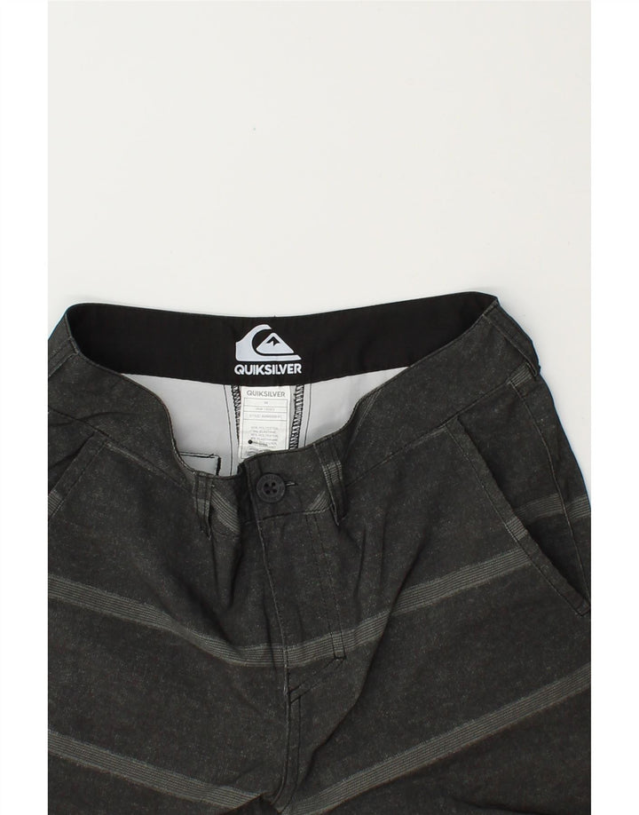 QUIKSILVER Boys Chino Shorts 15-16 Years W28 Grey Striped Polyester Vintage Quiksilver and Second-Hand Quiksilver from Messina Hembry 