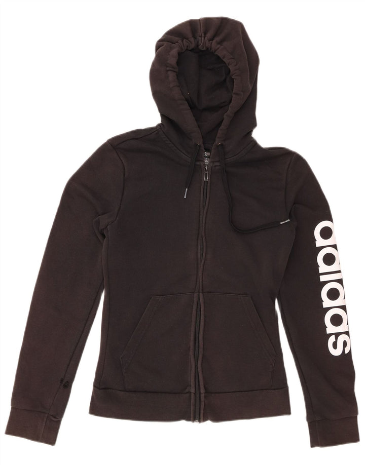 ADIDAS Sudadera con capucha y cremallera gráfica para mujer UK 4/6 XS Negro