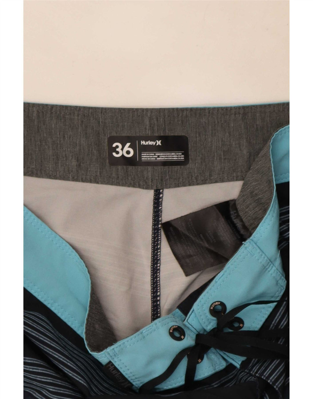 Hurley Bañador Corto Hombre Poliéster A Rayas Azul Grande