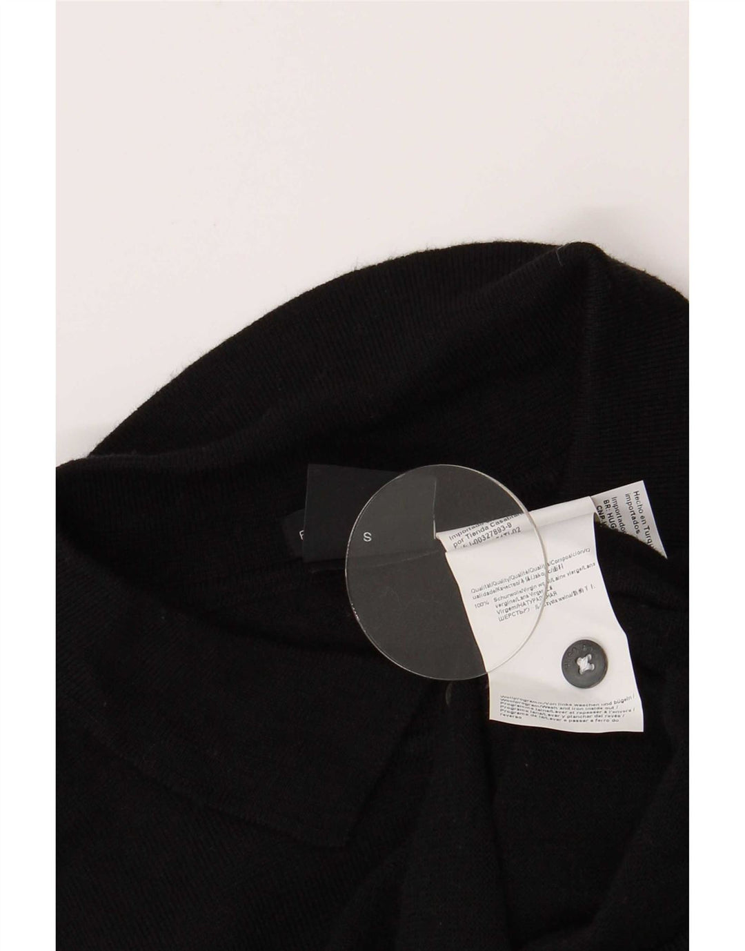 Hugo Boss Hombre Polo Neck Jumper Sweater Pequeño Negro Lana Virgen