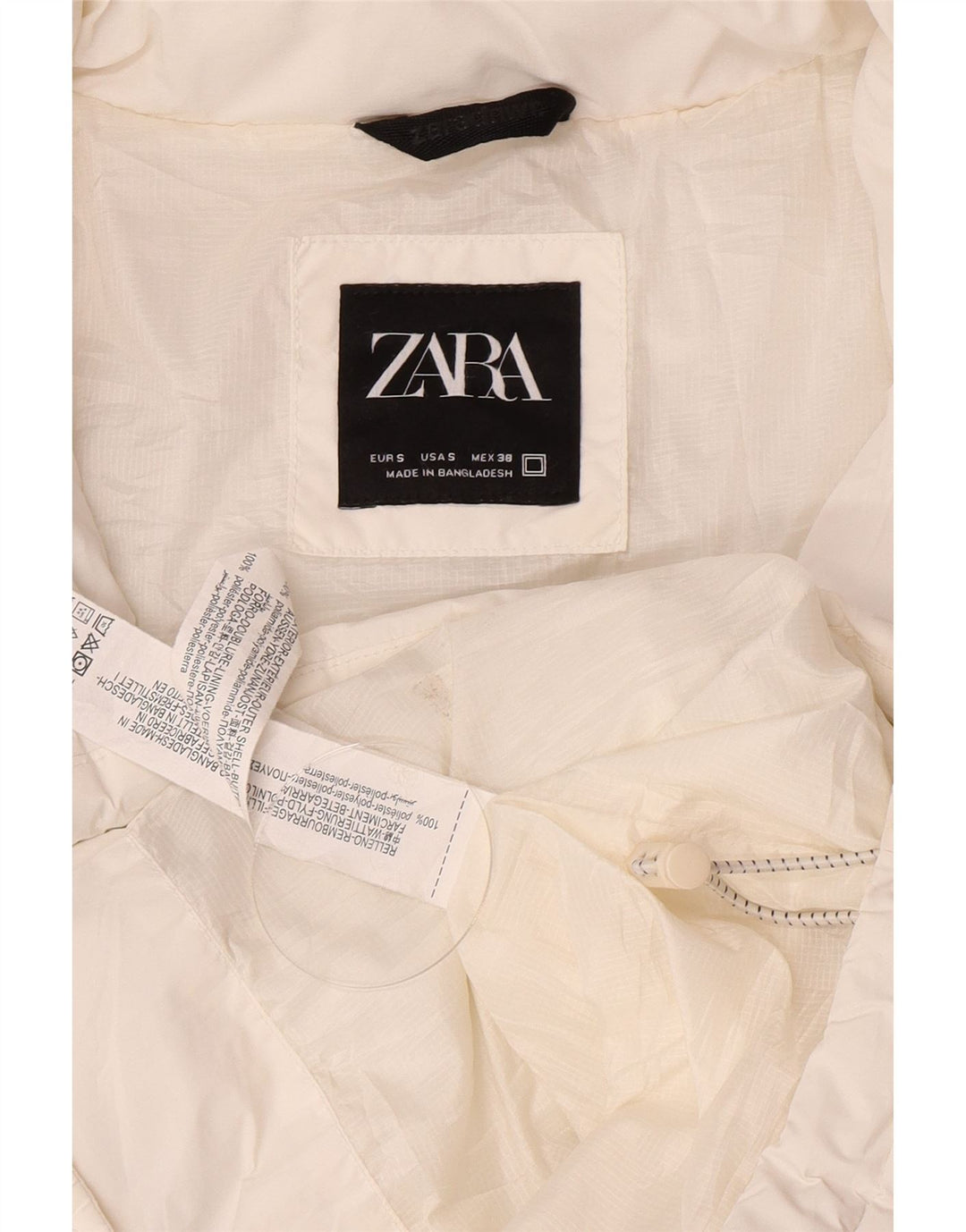 Zara Mens Loose Fit Chaqueta Acolchada UK 36 Small Poliéster Blanco
