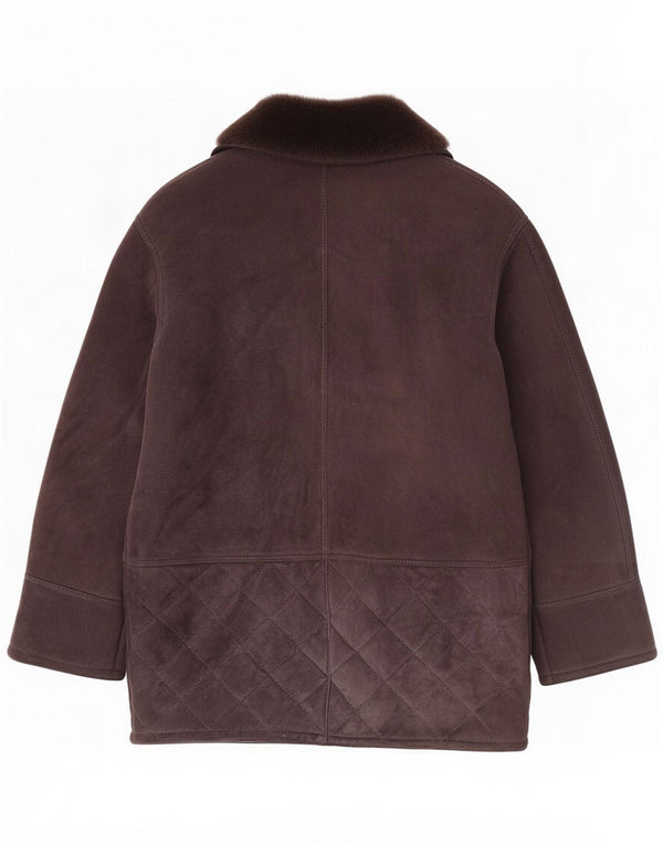 Vintage hombres shearling abrigo Reino Unido 42 XL cuero marrón