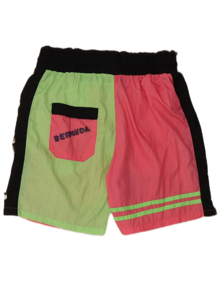 VINTAGE Shorts de baño gráficos para mujer Reino Unido 18 XL Nylon color block rosa