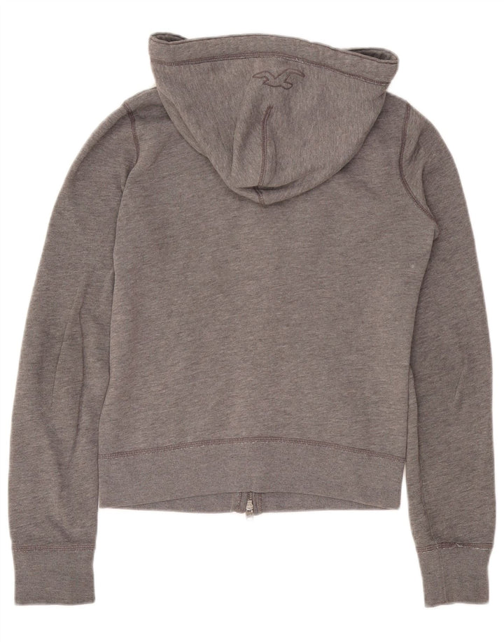 HOLLISTER Suéter con capucha y cremallera gráfica para mujer UK 10 Small Grey Cotton