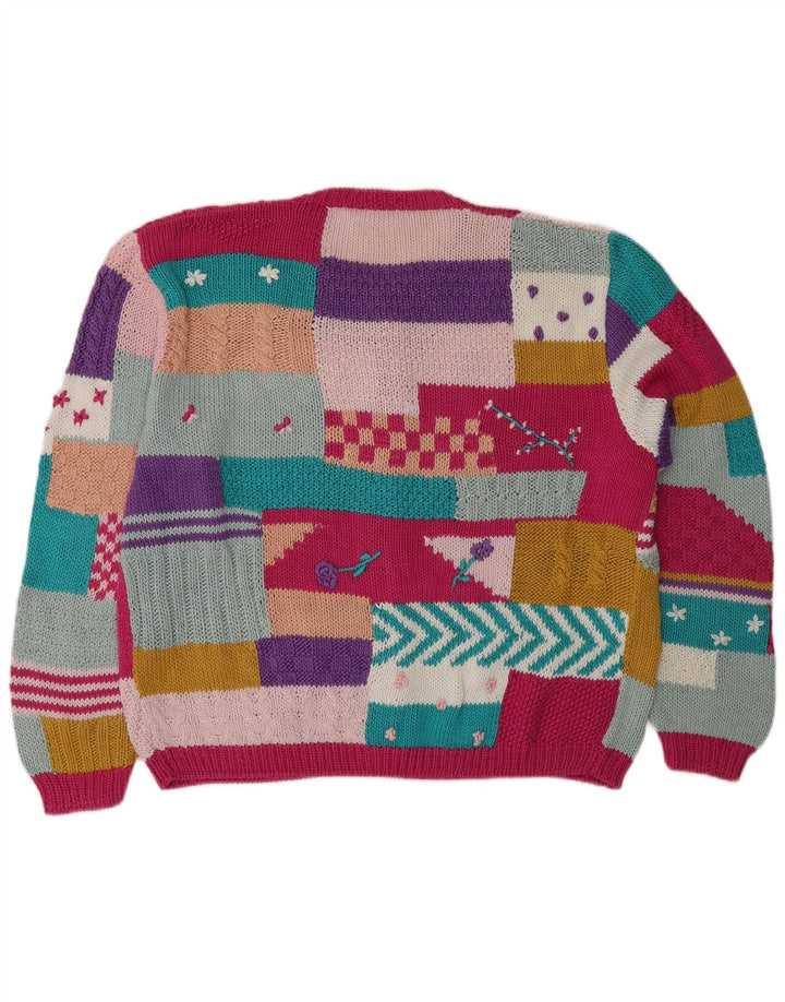 Vintage mujer Cardigan suéter Reino Unido 14 gran patchwork multicolor