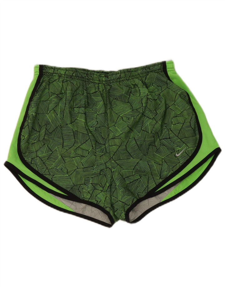 Nike Pantalones cortos deportivos Dri Fit para mujer UK 40 Poliéster geométrico verde medio