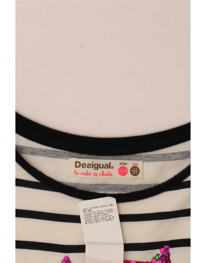 Desigual Vestido Niña Graphic Basic 13-14 Años Blanco Rayas Algodón