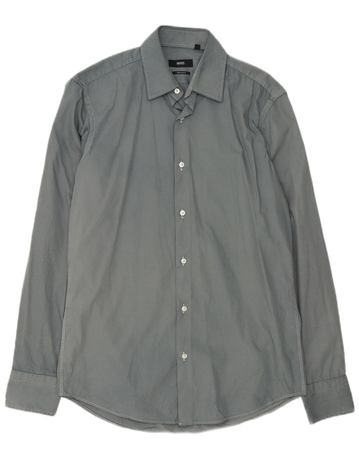 Camisa Hugo Boss Hombre Regular Fit Talla 38 15 Algodón Gris Medio