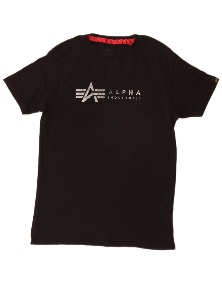 Alpha Industries - Camiseta gráfica para hombre, talla pequeña, algodón negro