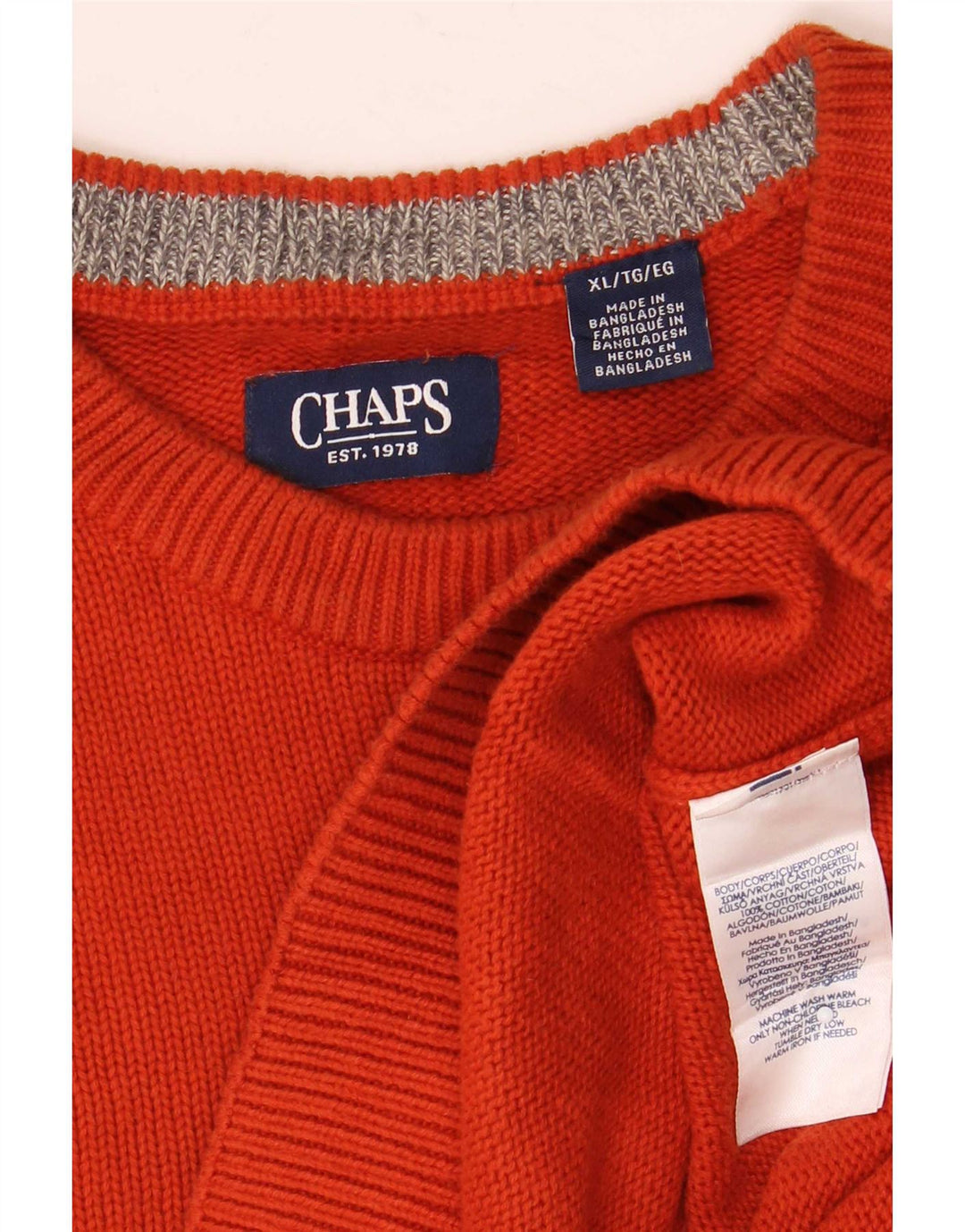 Chaps - Jersey de cuello redondo para hombre, talla XL, algodón naranja
