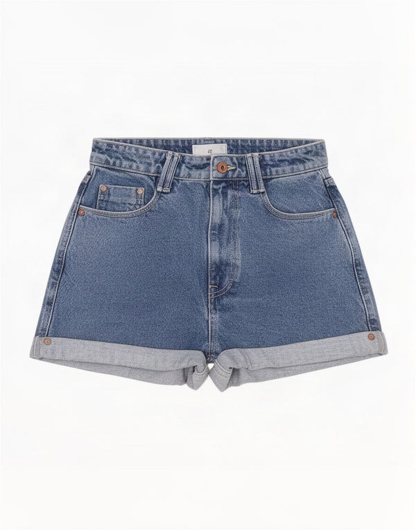 Zara Pantalones cortos vaqueros de cintura alta para mujer EU 38 Small W28 Algodón azul