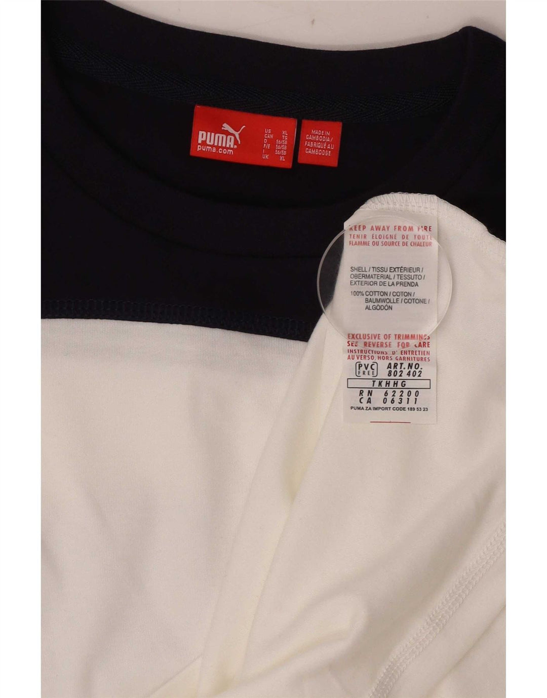 Puma Camiseta gráfica de manga larga para hombre XL Algodón blanco con bloques de color