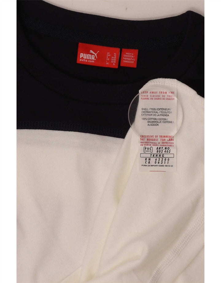 Puma Camiseta gráfica de manga larga para hombre XL Algodón blanco con bloques de color