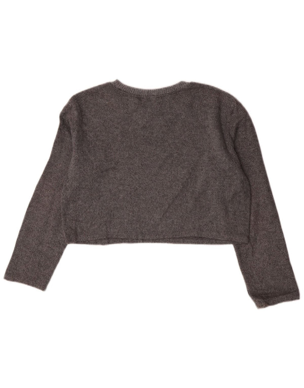 Zara Mujer Crop Top Manga Larga UK 10 Small Gris Algodón