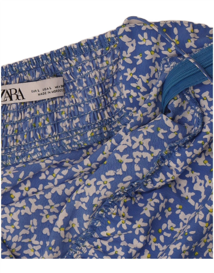 Zara Vestido de verano para mujer UK 44 Poliéster floral azul grande