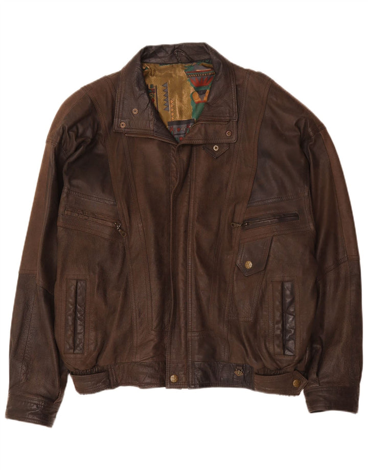 Vintage hombres bombardero chaqueta de cuero IT 56 3XL cuero marrón