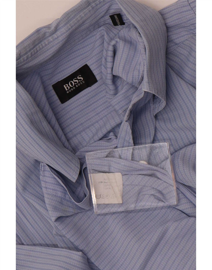 Camisas HUGO BOSS Hombre | Camisa de manga corta de algodón a rayas azul medio