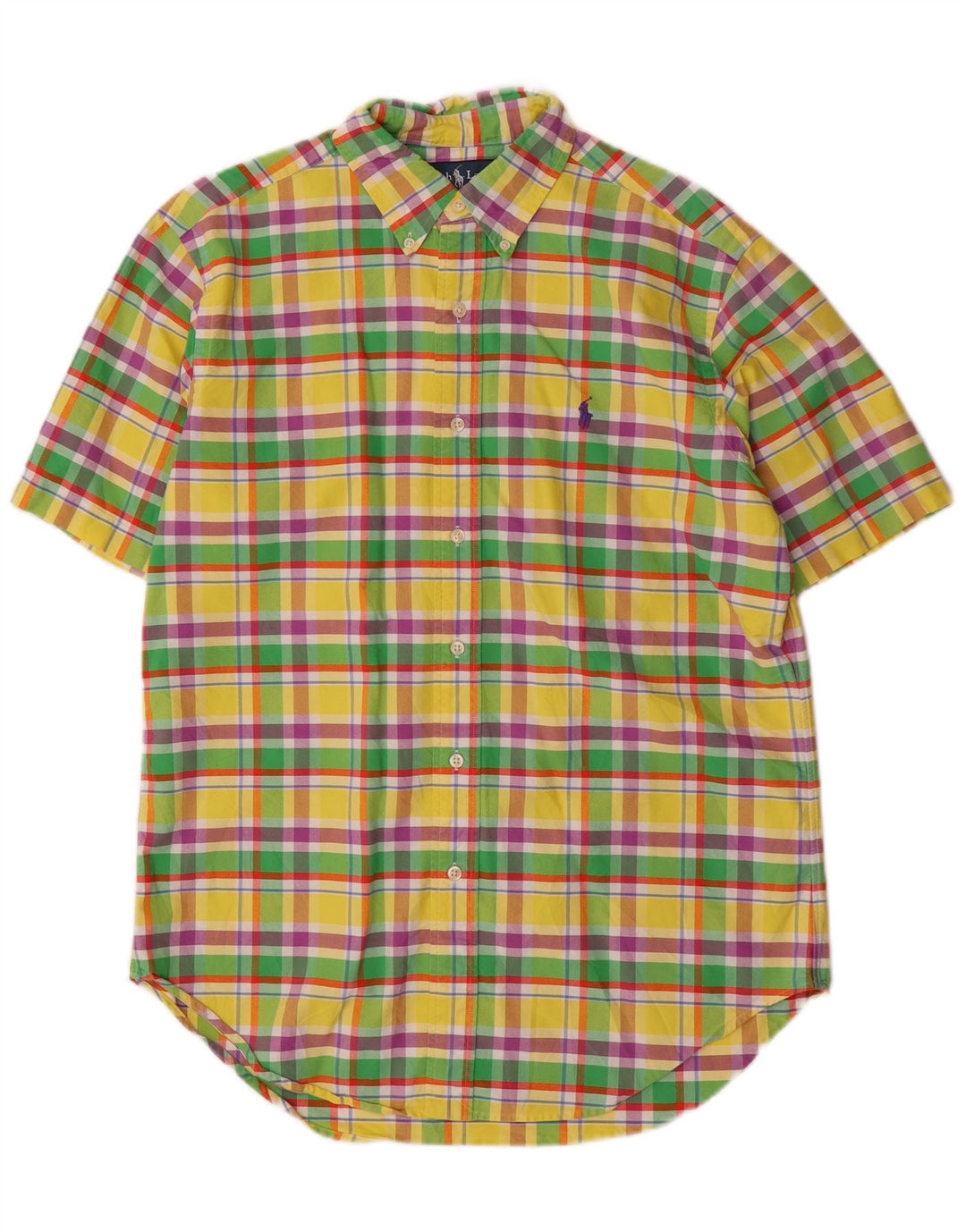 RALPH LAUREN Camisa de corte clásico de manga corta para hombre Cuadros amarillos medianos