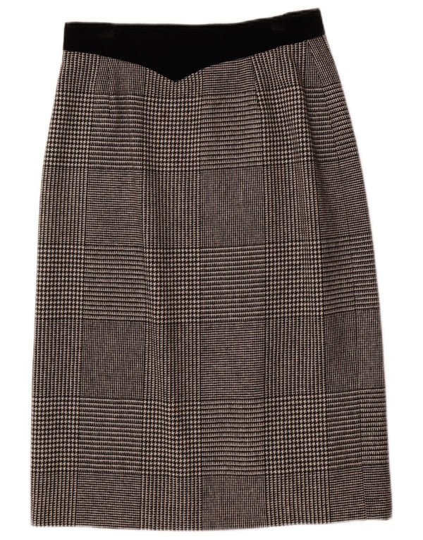 Louis Feraud Falda midi para mujer Reino Unido 16 Grande W30 Lana de pata de gallo gris