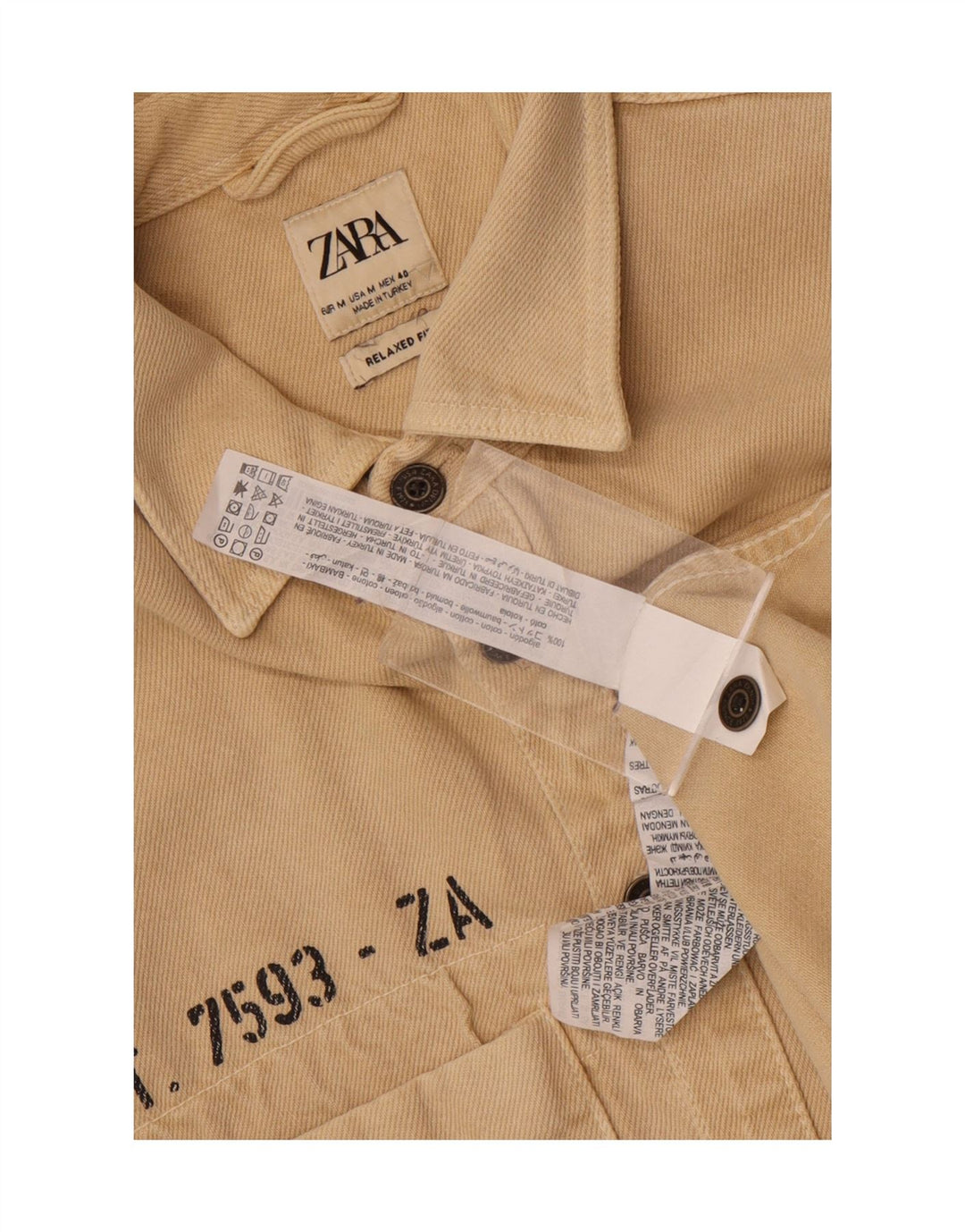 Zara Hombre Camisa Graphic Relaxed Fit Algodón Beige Medio