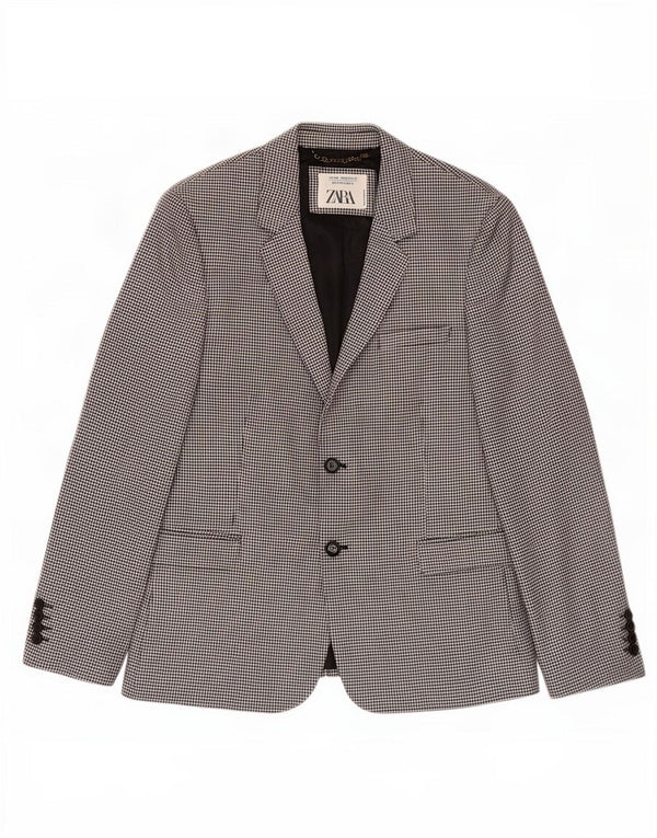 Zara Chaqueta tipo blazer de 2 botones para hombre EU 52 Large Black Houndstooth