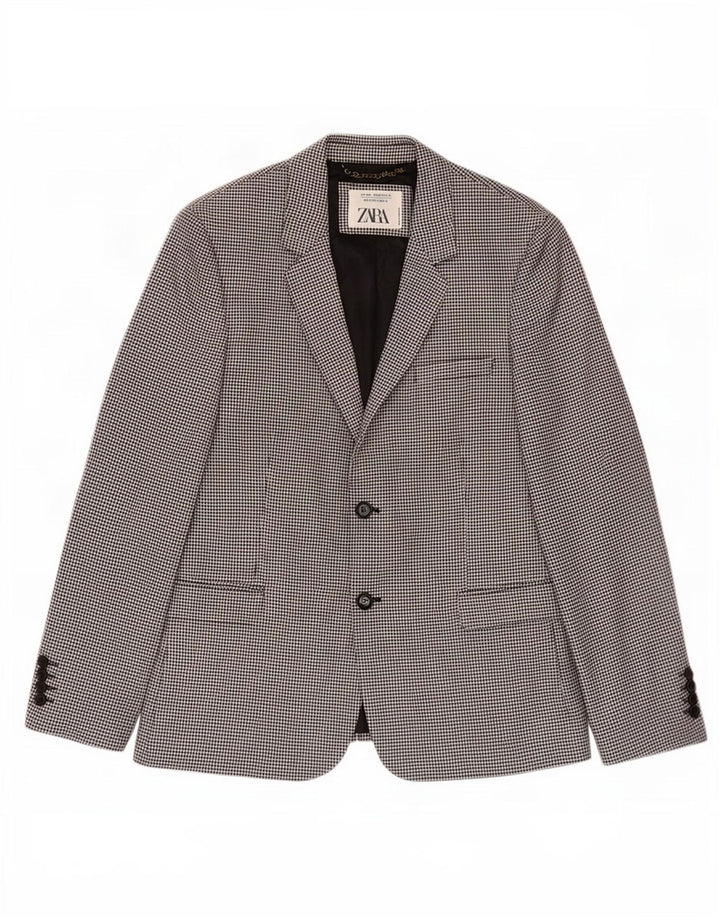Zara Chaqueta tipo blazer de 2 botones para hombre EU 52 Large Black Houndstooth