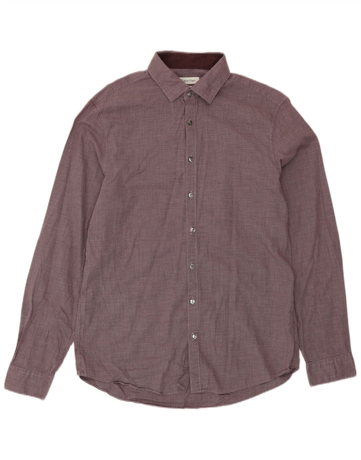 CALVIN KLEIN Camisa ajustada para hombre Talla 41 16 Grande Granate Pata de gallo