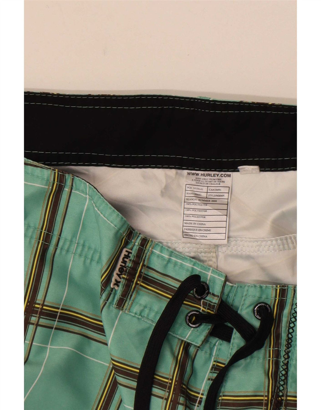 Hurley Bañador Corto Para Hombre Large Green Check Poliéster