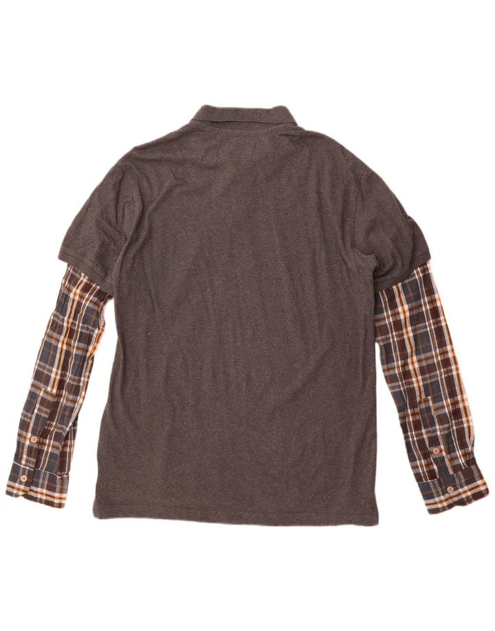 Desigual Polo Regular Manga Larga Hombre XL Gris Cuadros Algodón