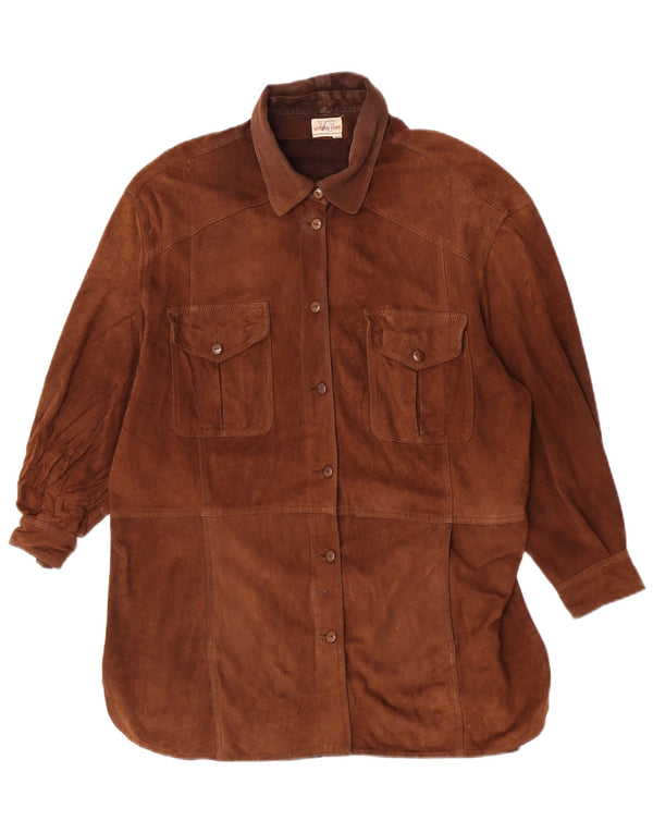 Vittorio Forti Camisa larga de ante para mujer IT 46 Large Brown