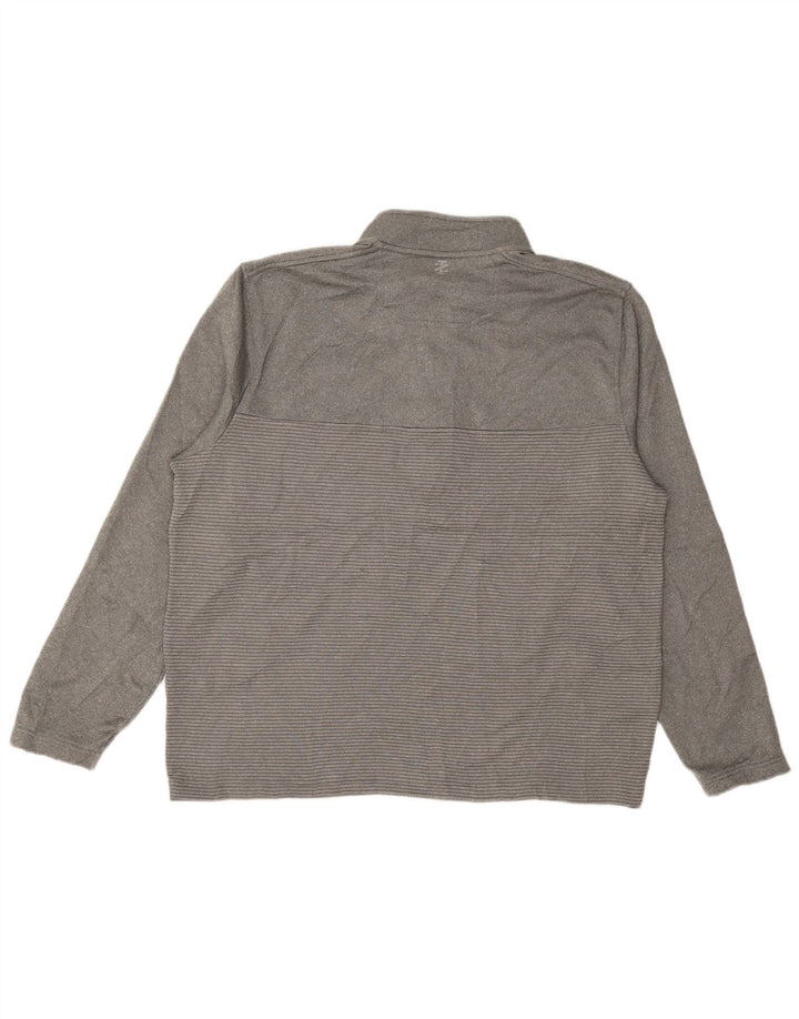 Izod Hombre Golf Zip Neck Jumper Sweater XL Gris Rayas