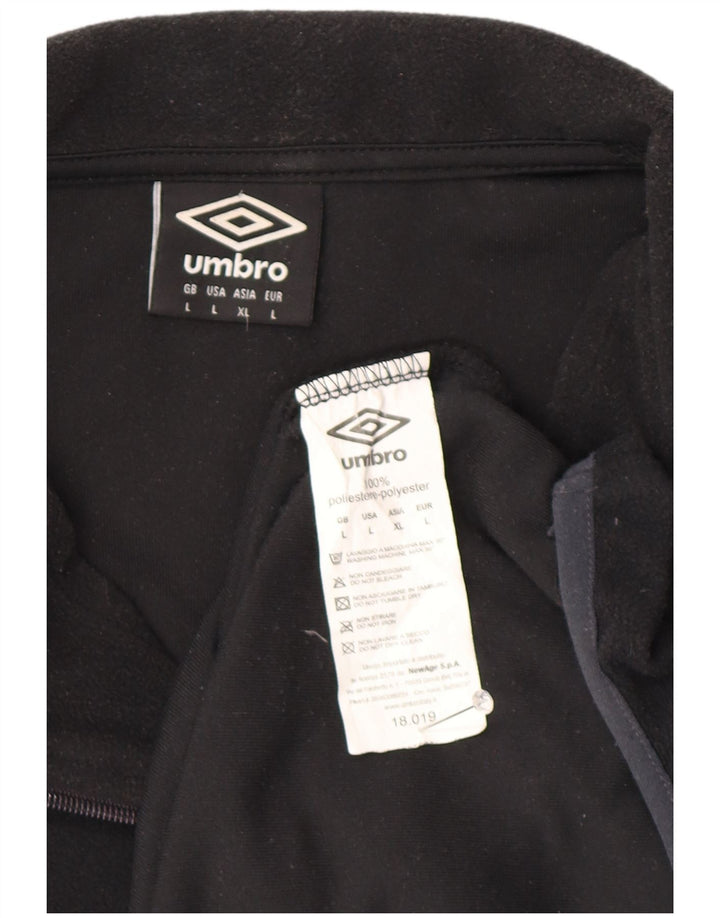 Umbro Jersey de forro polar con cremallera y cuello para hombre, tamaño grande, poliéster negro