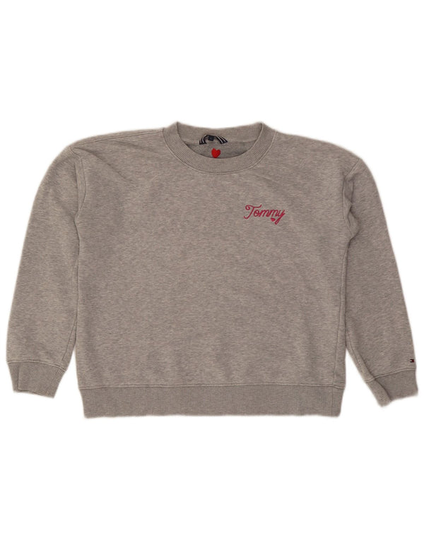 Tommy Hilfiger Mujer Crop Oversize Sudadera Jumper UK 10 Small Gris