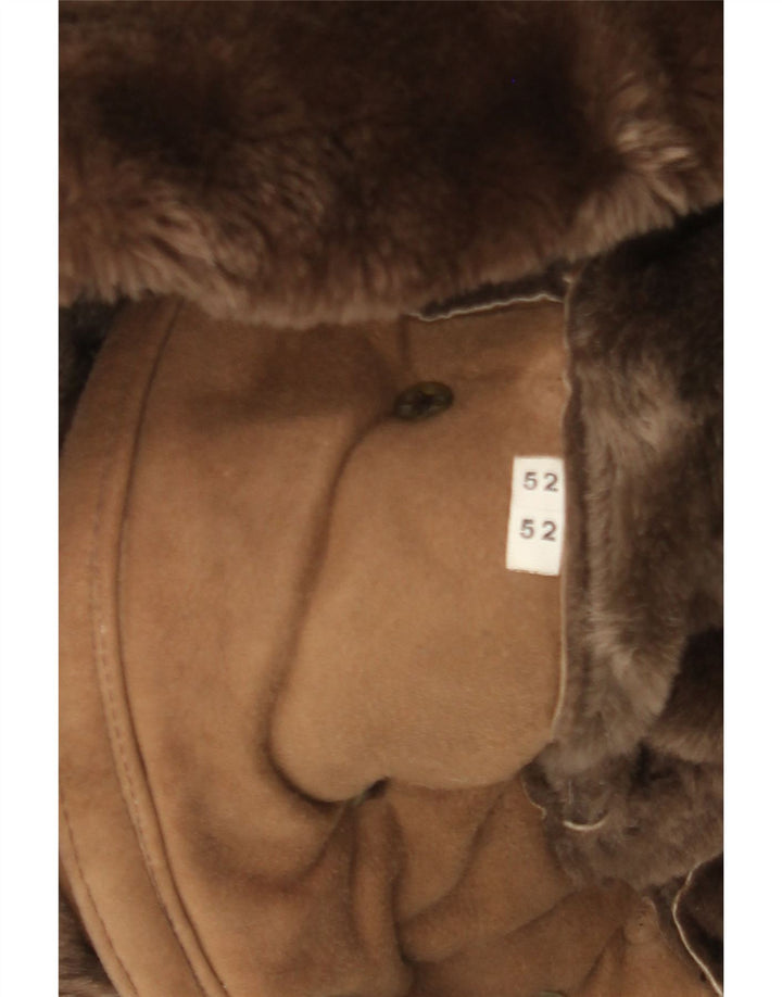 Vintage hombres shearling abrigo de doble pecho IT 52 XL Marrón