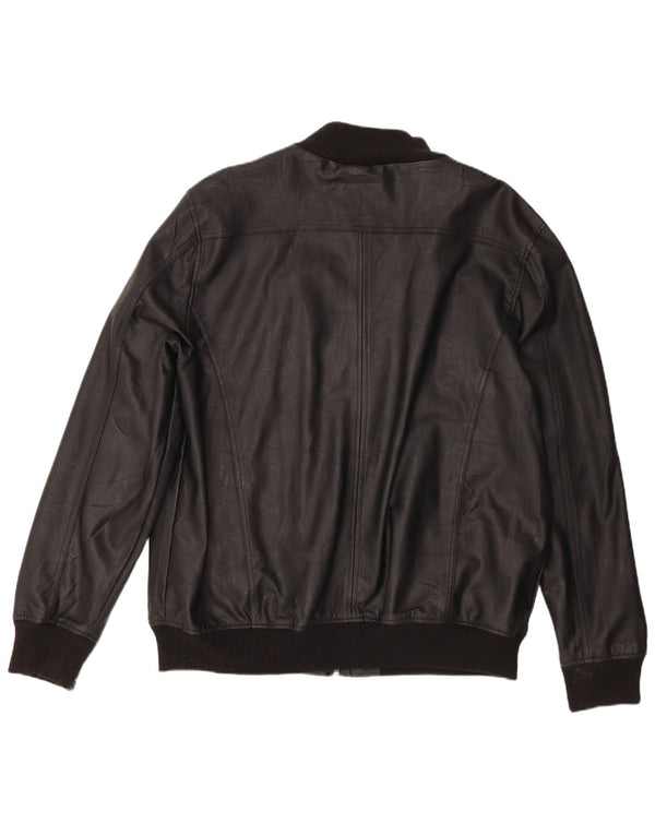 Chaqueta bomber Identic para hombre de piel sintética estilo motor UK 42 XL Poliéster negro