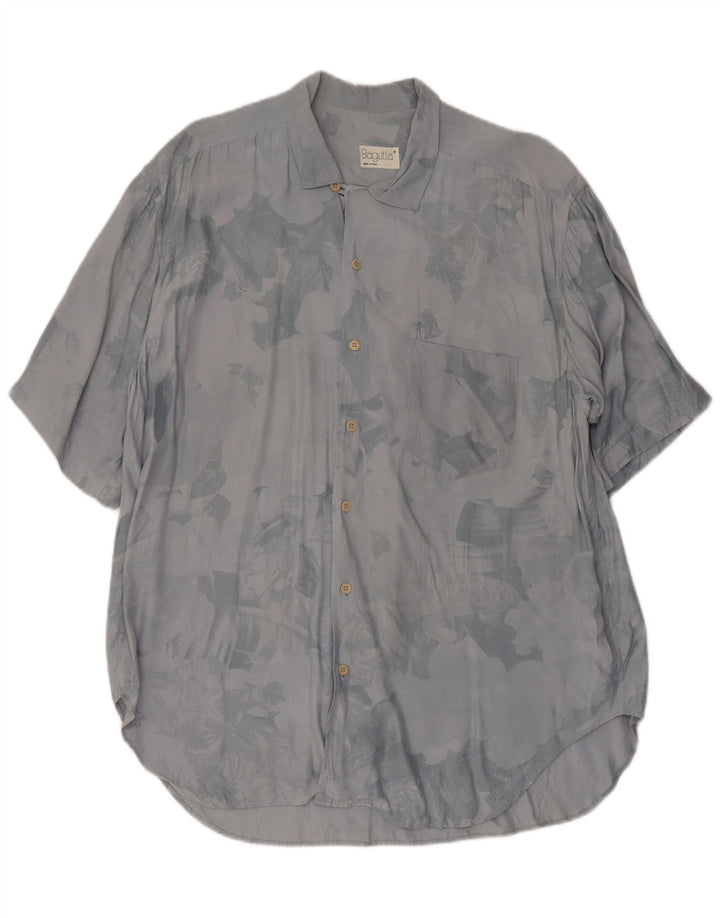 Bagutta Hombre Camisa De Manga Corta Con Estampado Abstracto De Viscosa Gris Medio